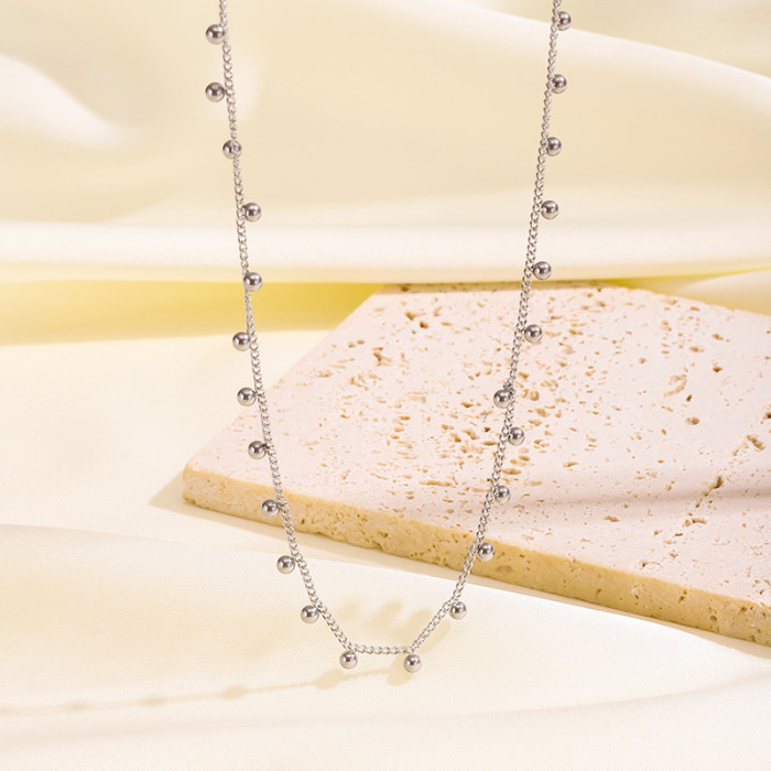 High-end Retro Lace Gold Bead Necklace Unique Niche Layered Bead Collarbone Chain Elegant Simple Titanium Steel Necklace