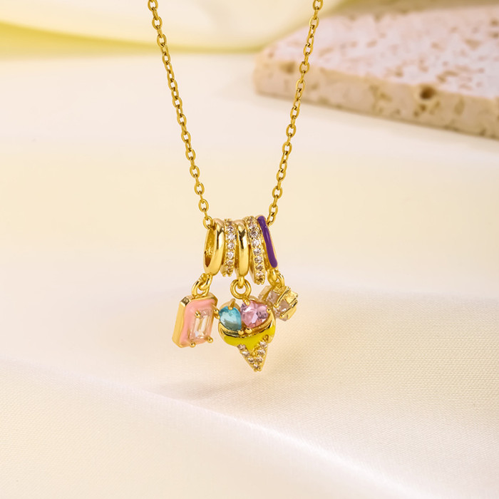 Cross-Border Hot Selling Copper Plated Real Gold Pendant Light Luxury Micro Inlaid Zircon Rainbow Butterfly Necklace Elegant High-End Simple Accessories