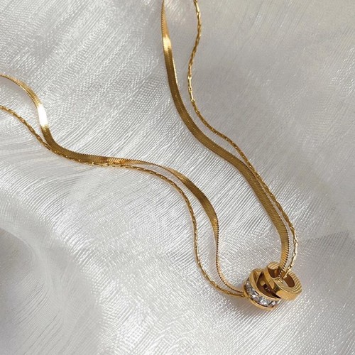 Trendy Titanium Steel Double Layer Transfer Necklace Non-Fading Minimalist Style Versatile Collarbone Chain for Women Summer