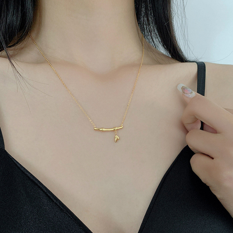 2024 New Bamboo Necklace for Women, Collarbone Chain, Titanium Steel, Non-Fading, High-End Niche Design Jewelry Set Trend