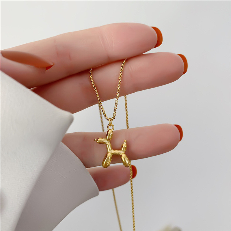 European and American Retro Fashion Playful Balloon Dog Titanium Steel Necklace for Women Cross-Border Hip-Hop Pendant Niche Design Factory Wholesale