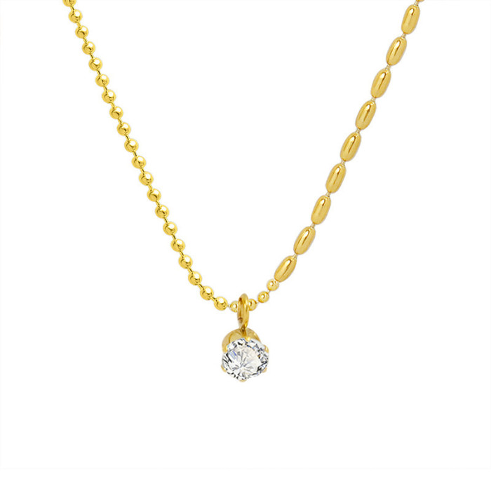 Minimalist Fashion Fresh Gold Bead Necklace for Women Titanium Steel Light Luxury Single Stone Collarbone Chain Stu...