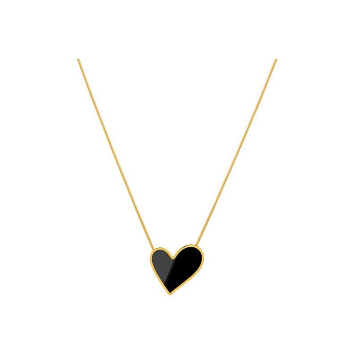 Niche Design 18K Personality Cool Black Shell Heart Necklace Light Luxury High-grade Titanium Steel Non-fading Clavic...