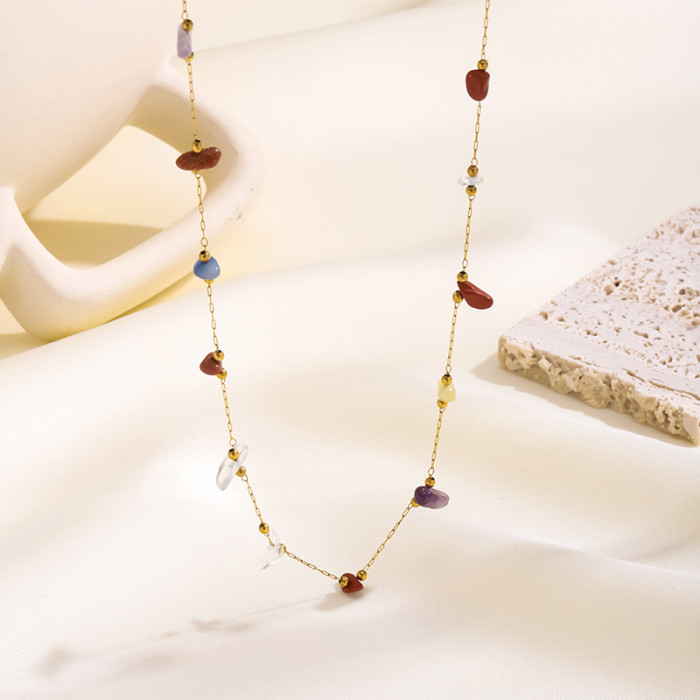 Summer New Colorful Irregular Raw Stone Necklace for Women Fresh Sweet Simple Elegant High-End Accessories