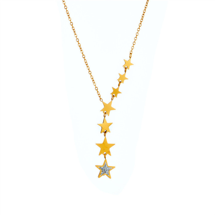 Light Luxury Niche Titanium Steel Non-Fading Necklace Five-Pointed Star Sequin Pendant Collarbone Chain High-End Acce...
