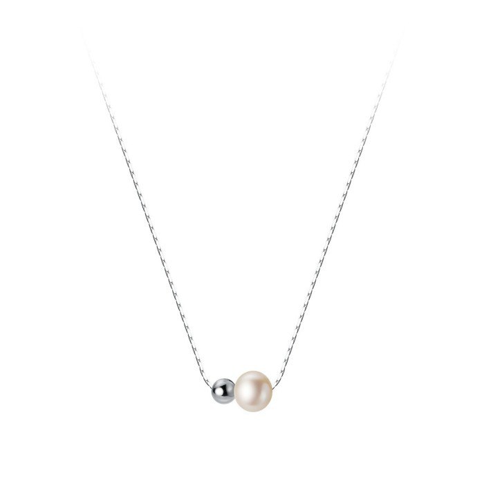 Hot-Selling Minimalist Style Imitation Pearl Stainless Steel Necklace Fashion Light Luxury Niche High-End Necklace Su...