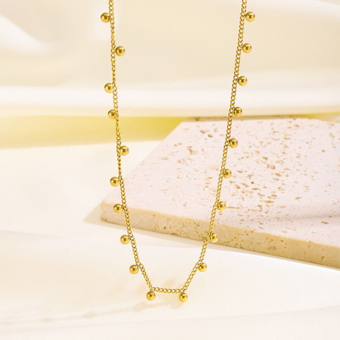 High-end Retro Lace Gold Bead Necklace Unique Niche Layered Bead Collarbone Chain Elegant Simple Titanium Steel Necklace