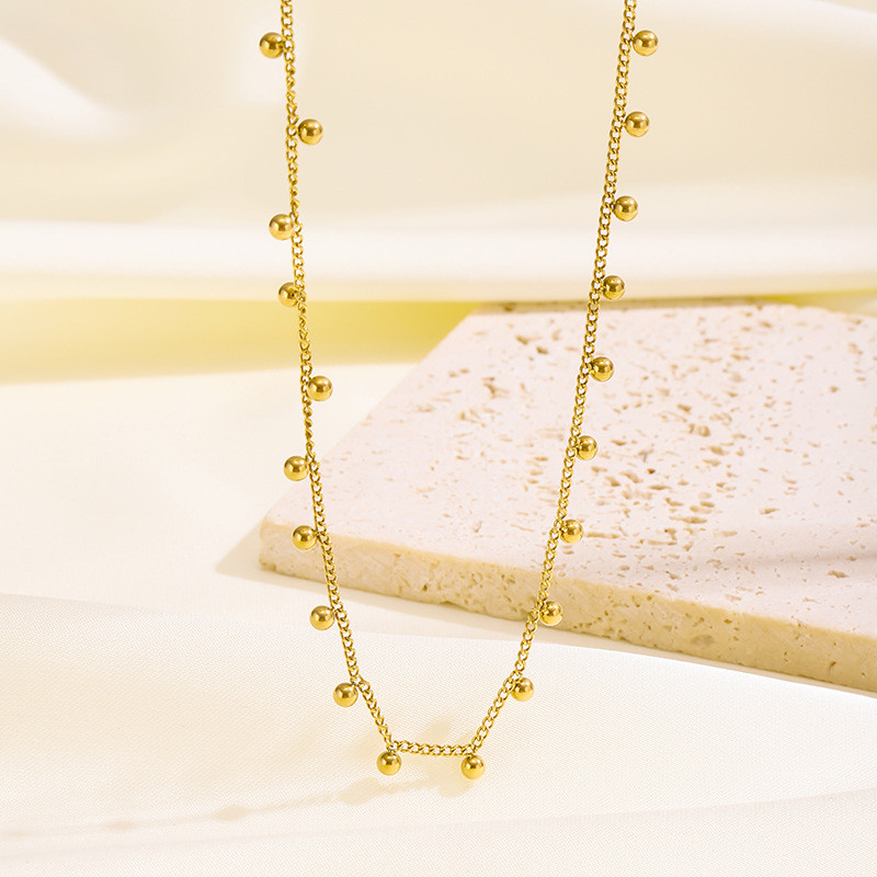 European and American High-end Retro Lace Gold Bead Necklace Unique Niche Layered Bead Collarbone Chain Elegant Simple Titanium Steel Necklace