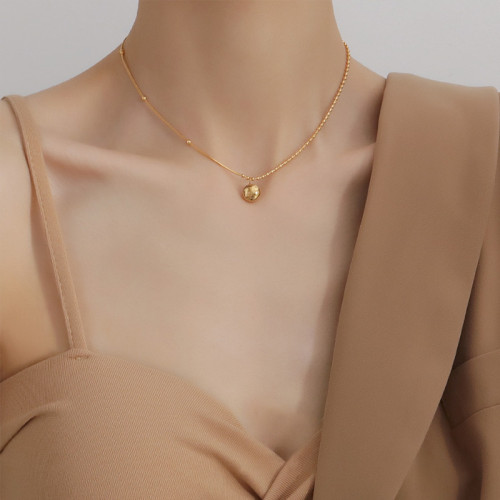 European and American Cross-Border Korean Style Niche Design Lucky Golden Bean Necklace Internet Celebrity Trendy Light Luxury Snake Bone Round Bead Chain