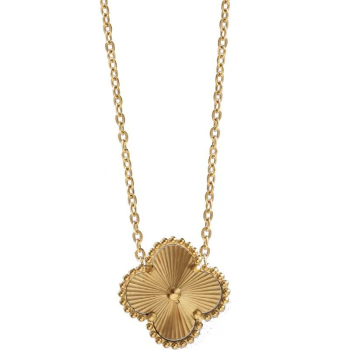 Fashion Hot-Selling Simple Stainless Steel Double-Sided Embossed Lucky Clover Necklace Versatile Trendy Elegant Four-Leaf Clover Collarbone Chain