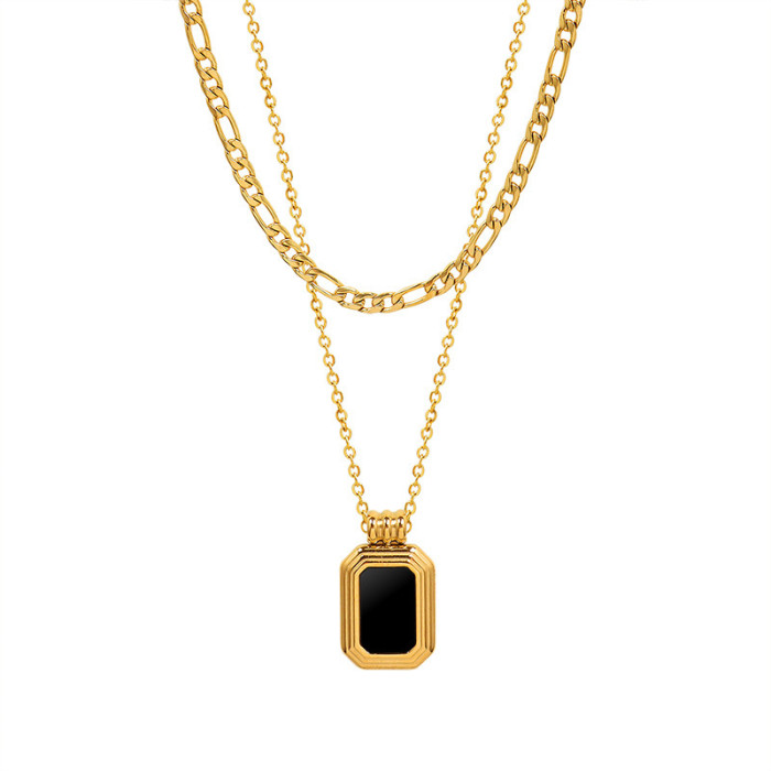French Niche INS Style Acrylic Layered Necklace Titanium Steel Gold-Plated Double Layer Collarbone Chain Stainless Steel Jewelry for Women
