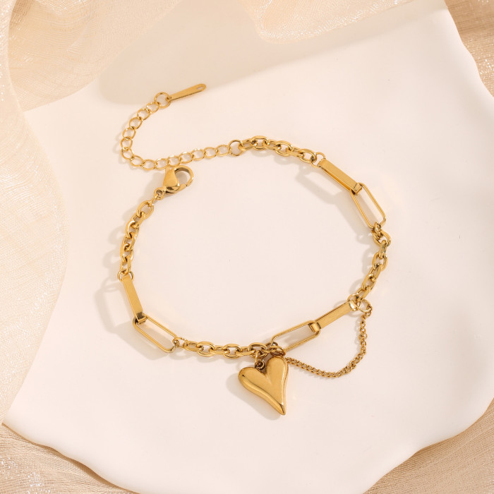 Tassel Heart Necklace INS Style Set Jewelry Titanium Steel 18K Gold Heart Bracelet Necklace Set, Jewelry Sets