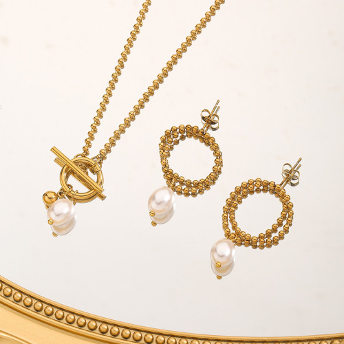 Cross-Border Wholesale TO Buckle Pearl Pendant Necklace for Women, Niche Design, Gold-Plated, Light Luxury, New Minimalist Style Clavicle Chain