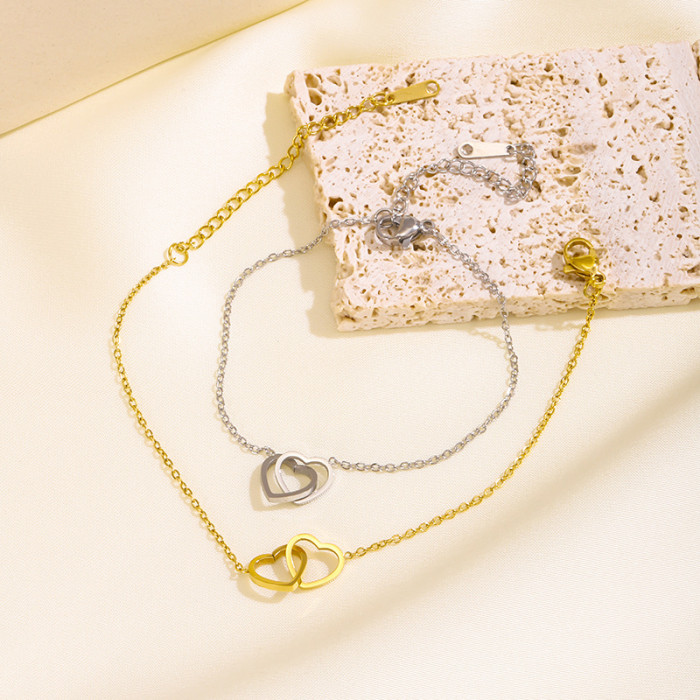 Simple Double Ring Heart Necklace Personality Affordable Luxury Special-Interest Design Elegant Simple and Fashionabl...