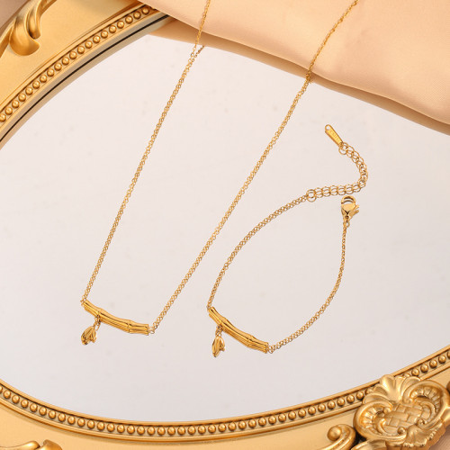 2024 New Bamboo Necklace for Women, Collarbone Chain, Titanium Steel, Non-Fading, High-End Niche Design Jewelry Set Trend