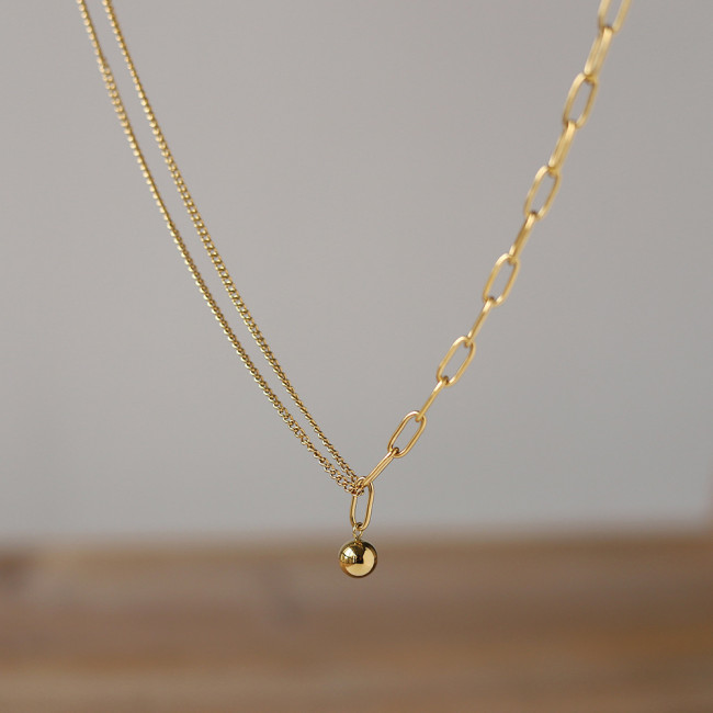 Style Round Bead Chain Splicing Light Luxury Necklace for Women Simple High-end Niche Collarbone Chain Neck Chain Acc...