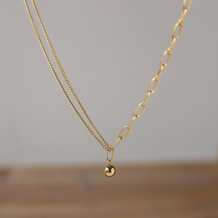 Style Round Bead Chain Splicing Light Luxury Necklace for Women Simple High-end Niche Collarbone Chain Neck Chain Acc...