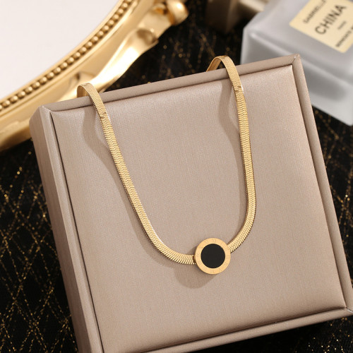 Titanium Steel Roman Black Round Necklace 2024 New Women's Non-Fading Light Luxury Niche Collarbone Chain Fashion Versatile Bracelet