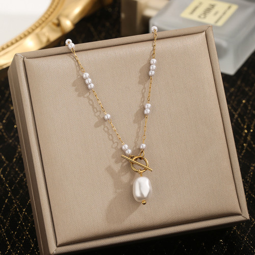 Korean Fashion Freshwater Pearl OT Clasp Necklace Ins Niche Style Light Luxury Design Versatile Collarbone Women's Choker