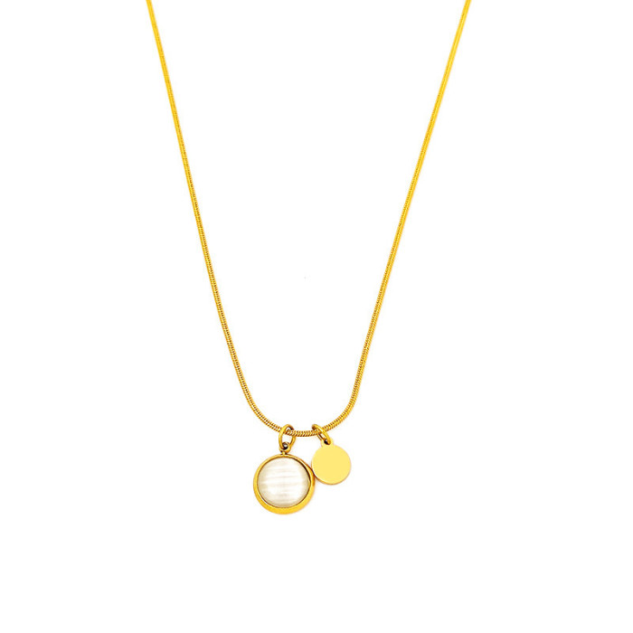 Titanium Steel Necklace 2023 New Women's Summer Trendy Jewelry Non-Fading Titanium Steel Round Pendant Collarbone Cha...