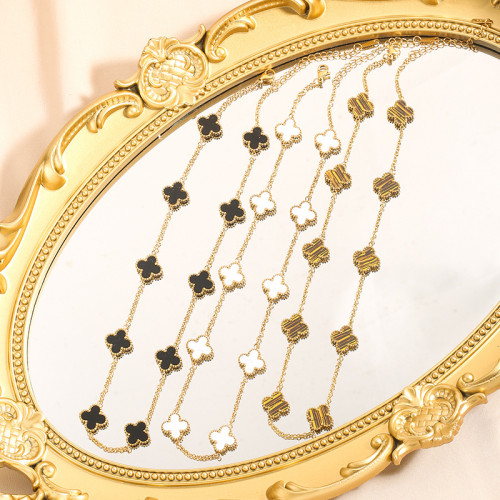 Cross-Border Hot-Selling Ten-Flower Sweater Chain Double-Sided Four-Leaf Clover Titanium Steel Necklace Light Luxury Simple Flower Pendant Collarbone Chain