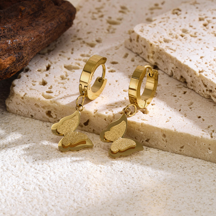 Light Luxury Three Butterfly Titanium Steel Matte Snake Bone Chain 2025 New Women's 18K Gold Plated Embossed Three Bu...