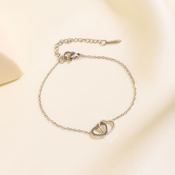 Simple Double Ring Heart Necklace Personality Affordable Luxury Special-Interest Design Elegant Simple and Fashionabl...