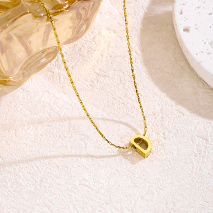 Cross-Border Hot Selling INS Gold 26 Capital English Letters Necklace Piercing Pendant Fine Polished Stainless Steel Necklace