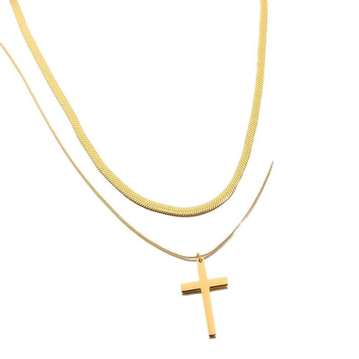 Cross-border European and American New Style Smooth Cross Multi-layer Titanium Steel Necklace for Women Versatile High-end Pendant Sweater Accessory for Women