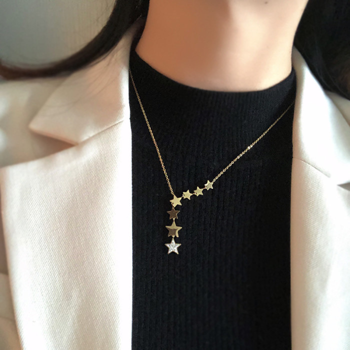 Light Luxury Niche Titanium Steel Non-Fading Necklace Five-Pointed Star Sequin Pendant Collarbone Chain High-End Acce...