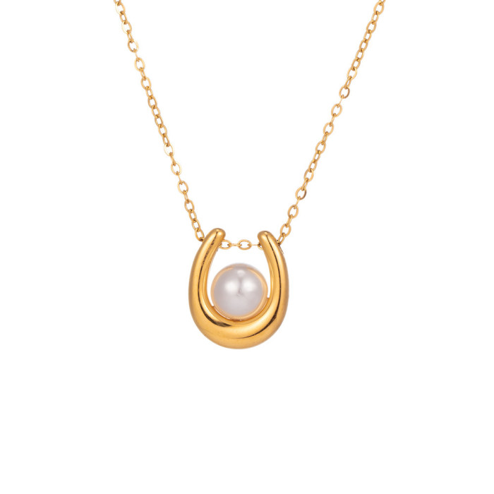 Light Luxury Pearl Necklace for Women, Niche Design, Gold Color U-Shaped Pendant, Fashionable and Elegant, Minimalist...