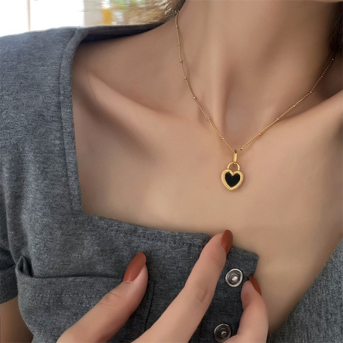 High-End Double-Sided Shell Heart Pendant Necklace for Women Korean Personality Simple Versatile Earring Set, Jewelry...
