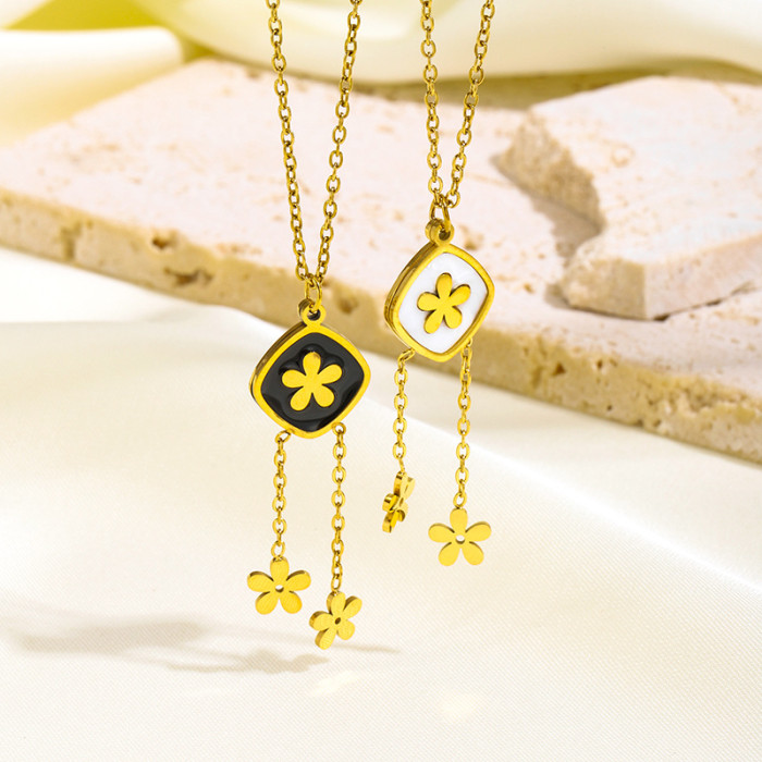 Cross-Border Hot-Selling New Stainless Steel Fashion Versatile Gold-Plated Shell Flower Necklace Light Luxury Small Daisy Tassel Necklace