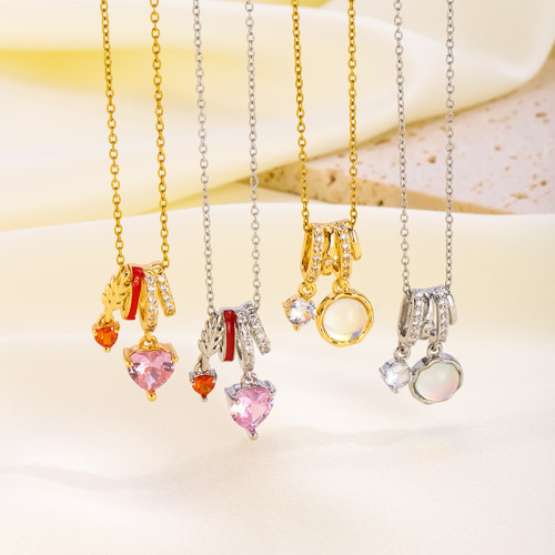 Internet Celebrity Fashion Hot Sale Titanium Steel Necklace for Women with Zircon Inlay, Copper Plated with 18K Real Gold Pendant, Non-Fading Collarbone Chain Jewelry