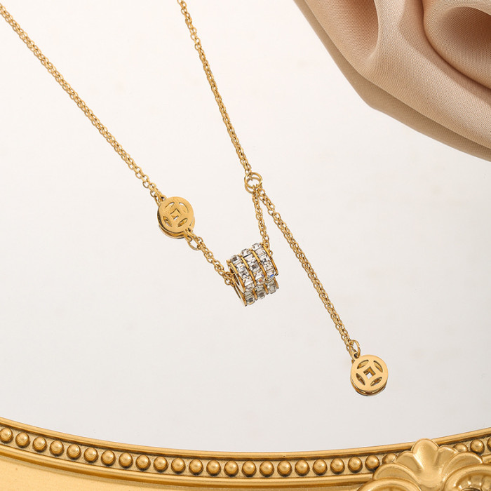 2024 New Women's Titanium Steel Summer Light Luxury Niche Collarbone Chain High-end Pendant Ins Style Copper Coin Small Waist Necklace