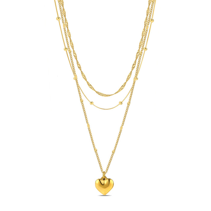 European and American Simple Stainless Steel Necklace Jewelry Versatile Niche Heart Pendant Non-Fading Regular Chain Multi-Layer Stackable