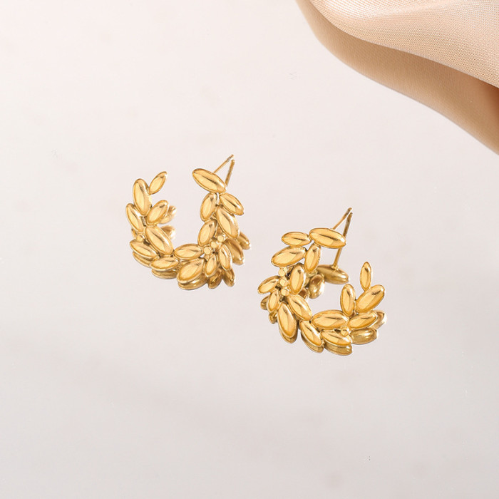 Amazon Internet Celebrity New Titanium Steel Jewelry Fashion Wheat Ear Earrings Summer Stainless Steel Necklace Set J...