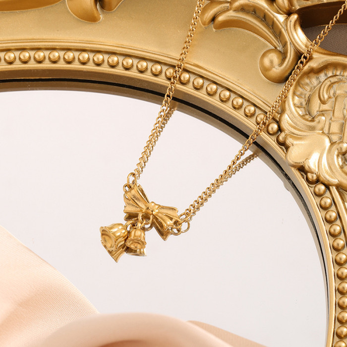 Princess on the Run Bowknot Lily of the Valley Titanium Steel Necklace for Women, Light Luxury Hot-Selling Collarbone...