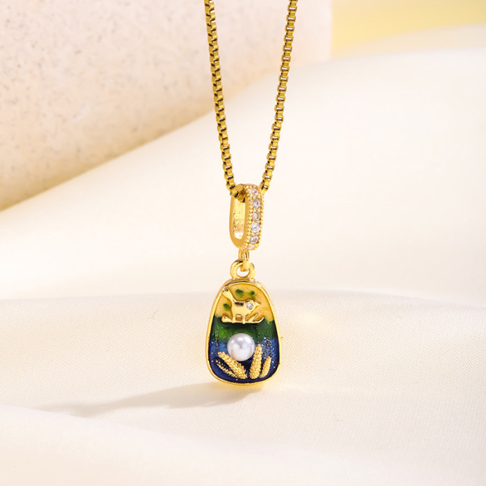 New Oil Painting Style Color-Block Three-Dimensional Inlaid Necklace Fashion Design High-End Light Luxury Versatile Glaze Flower Collarbone Chain