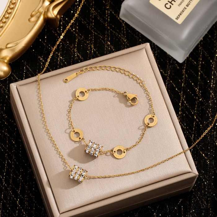 Hot Selling Titanium Steel High-End Luxury Non-Fading Roman Numeral Slim Waist Necklace Bracelet for Women INS Design