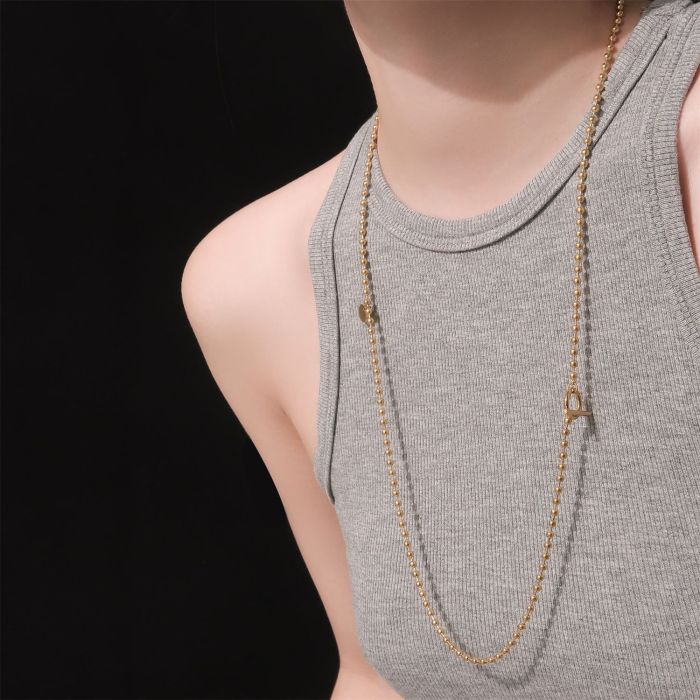 Cross-Border Wholesale Mid-Length Sweater Chain Titanium Steel Plated 18K Gold Stacked OT Buckle Necklace Women Trendy Collarbone Chain Design Sense