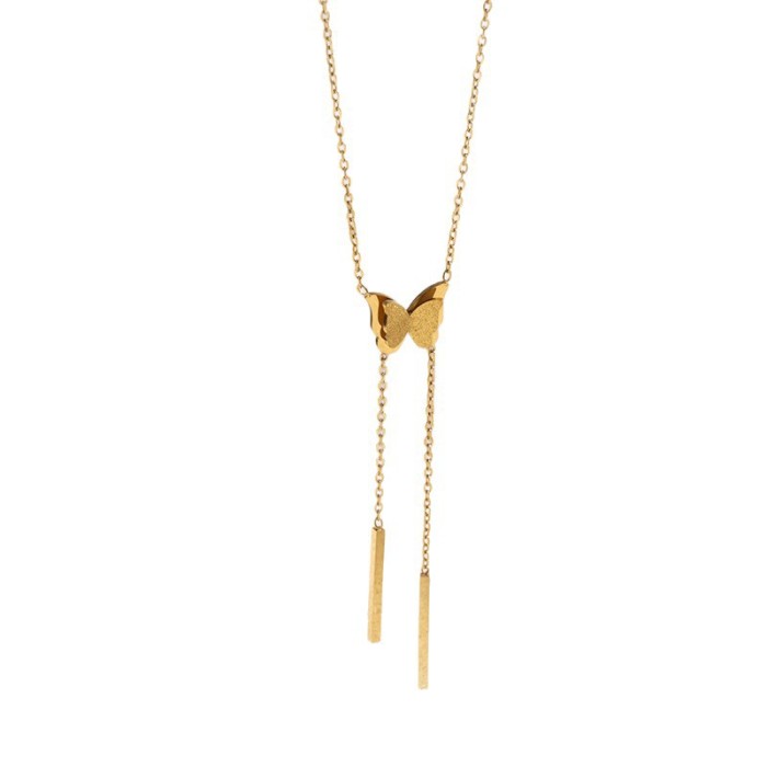 Korean Style Trendy Light Luxury Niche Versatile Elegant Tassel Butterfly Titanium Steel Necklace for Women Simple Fashion Design Accessories