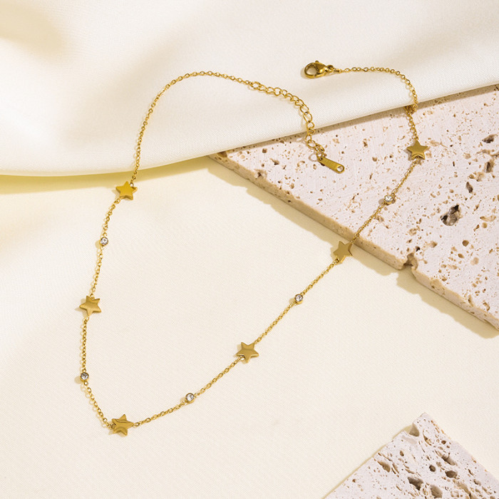 Cross-Border Hot Selling Starry Five-Pointed Star Stainless Steel Necklace Minimalist Personality Design Sense Niche Internet Celebrity Jewelry for Women