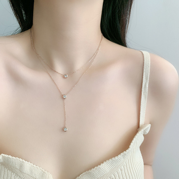 INS Simple Double Layer Necklace for Women Trendy Internet Celebrity Temperament Collarbone Chain 2024 New Niche Design Sense Choker