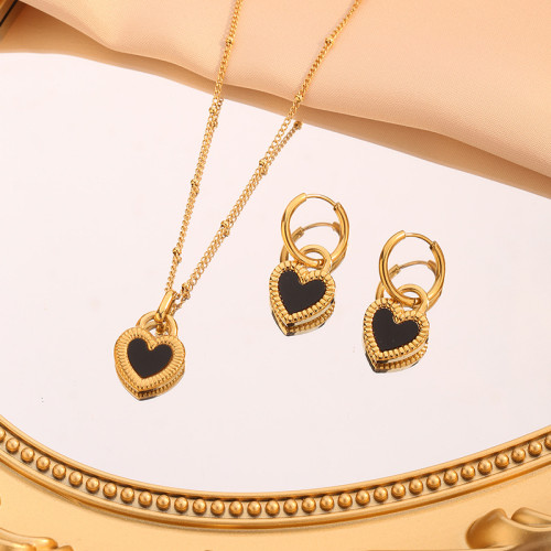 European and American Cross-Border High-End Double-Sided Shell Heart Pendant Necklace for Women Korean Personality Simple Versatile Earring Set