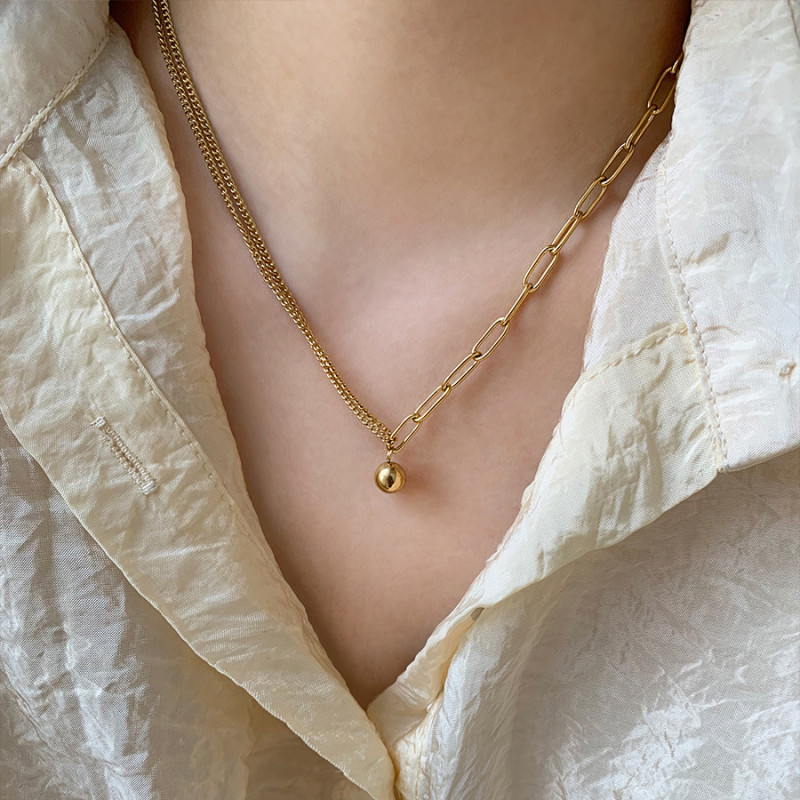 European and American Style Round Bead Chain Splicing Light Luxury Necklace for Women Simple High-end Niche Collarbone Chain Neck Chain Accessories Wholesale