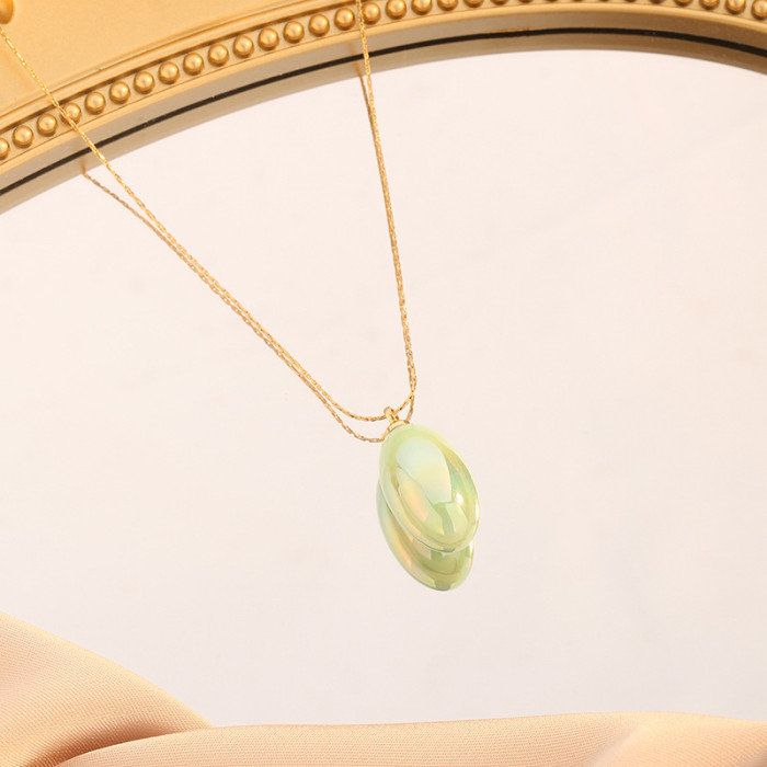 European and American Cross-Border Pear-Shaped Water Drop Dopamine Painted Titanium Steel Necklace for Women Simple Versatile Fashion DIY Collarbone Chain Trend