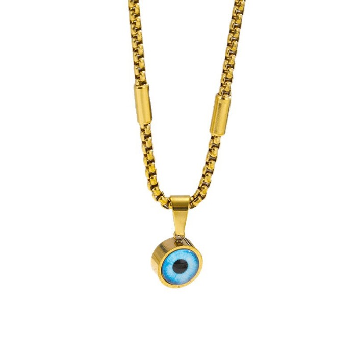 Hot-Selling Devil's Eye American Style Stainless Steel Necklace Gold Twist Collarbone Chain Blue Eye Design High-End...