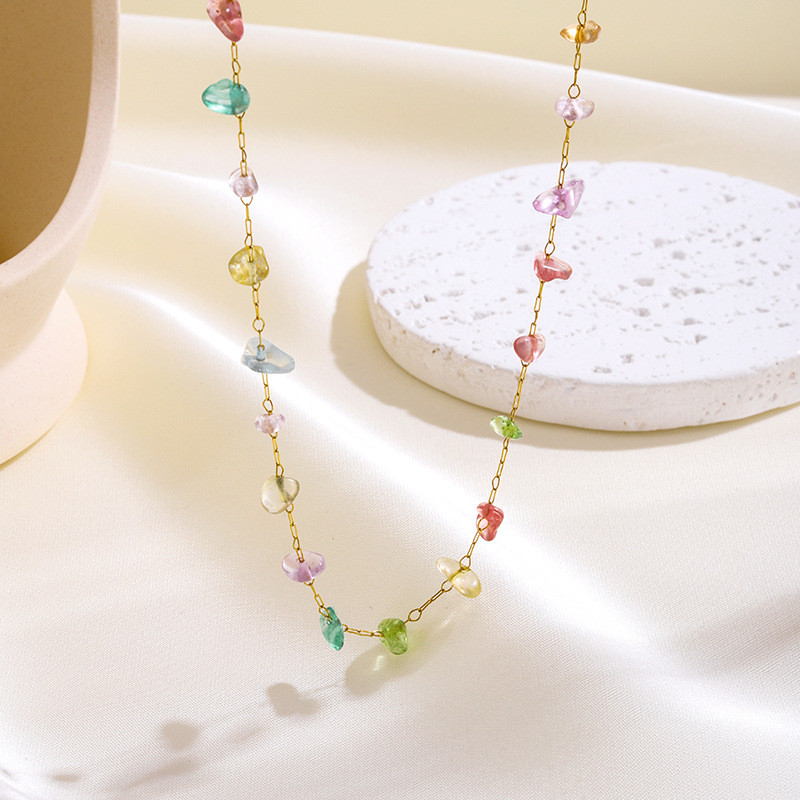 European and American New Summer Niche Colorful Natural Stone Beaded Necklace Women's Fashion Bracelet Light Luxury Elegant Jewelry Wholesale