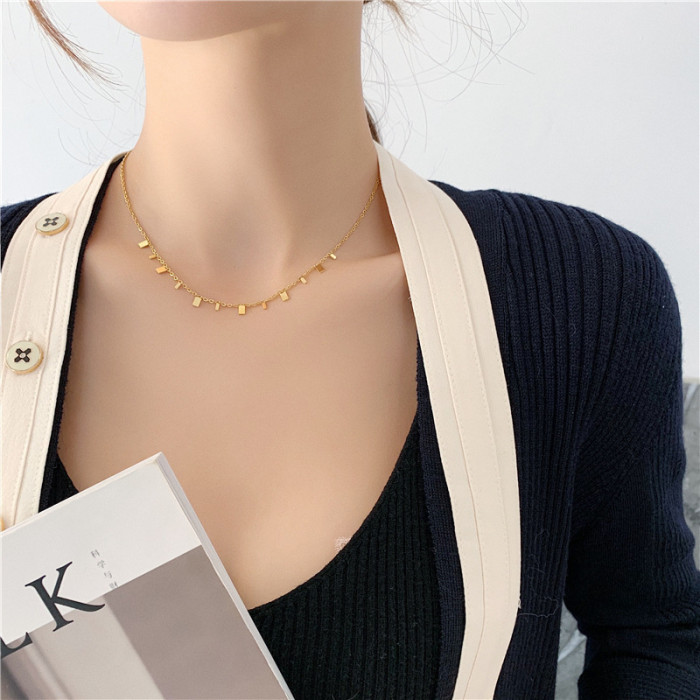 2024 New Tassel Rectangle Small Pendant Necklace for Women Summer Collarbone Chain Choker Jewelry Versatile High-end...